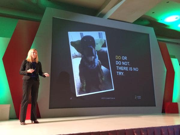 Colleen Jones delivering a keynote presentation